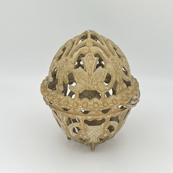 Vintage Cast Iron Potpourri Holder Mothball Cage Pierced Victorian Fleur-de-Lis - Picture 2 of 8